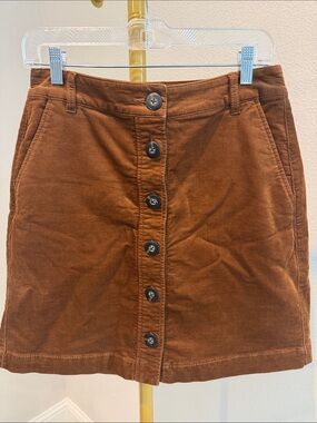 CAbi 3775 University Corduroy Button Front Mini Skirt Brown Size 6 Fall